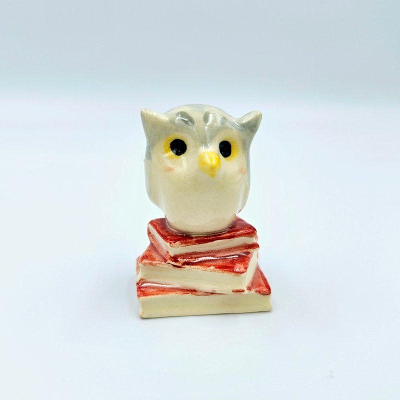 Mr. Owl and his pile of books - Stuffed Dolls & Figurines - Pottery 