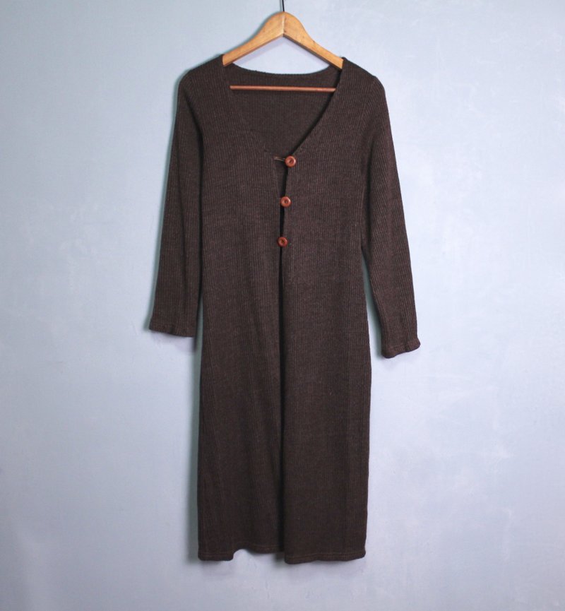 FOAK vintage brown three-dimensional pit strip long coat - เสื้อแจ็คเก็ต - วัสดุอื่นๆ 