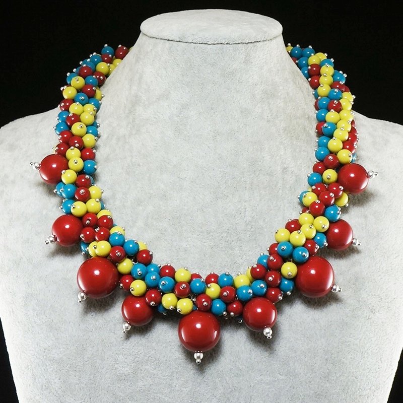 櫻桃紅藍色黃色大串珠項鍊粗多色項鍊首飾 - 項鍊 - 樹脂 紅色