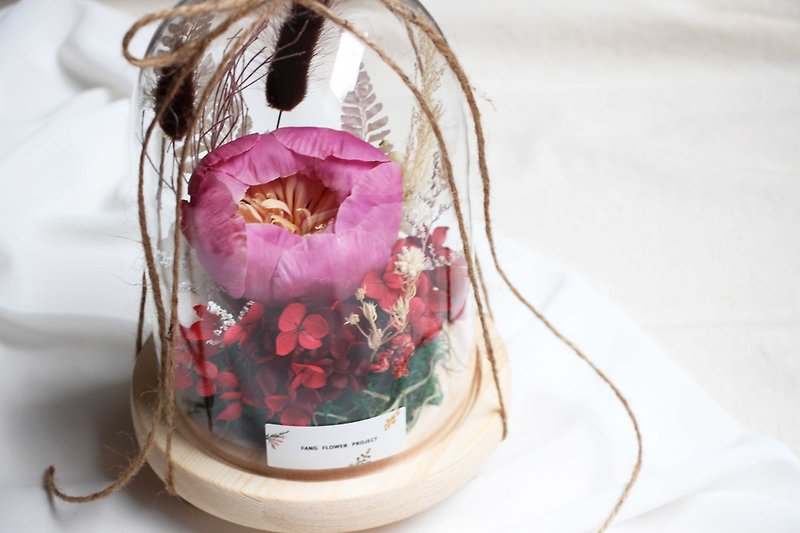 Custom glass cover flower - dry peony limited (including small bouquet cards) - ของวางตกแต่ง - พืช/ดอกไม้ 