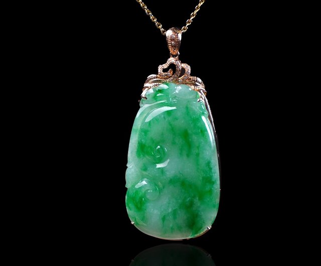 四葉ミャンマー産翡翠ネックレス 曼荼羅アンティーク 14KGold ☆ミャンマー翡翠 ネックレス 1819