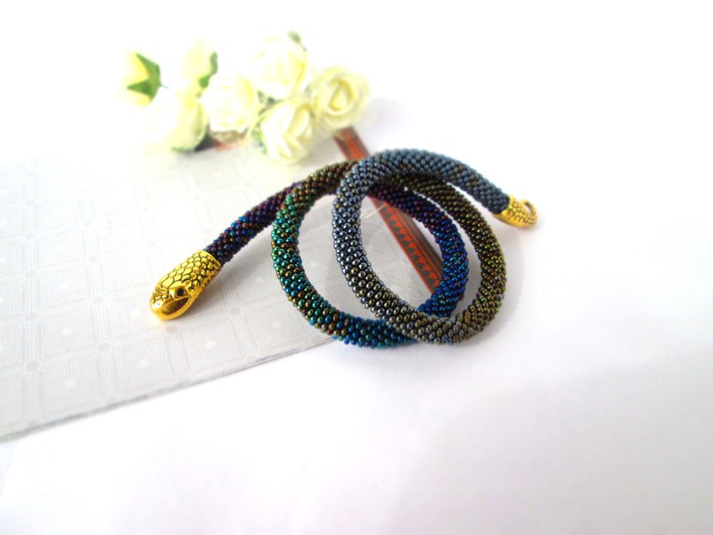 Snake necklace bracelet for women Ouroboros jewelry ombre colours Beaded wiccan - 手鍊/手環 - 其他材質 多色