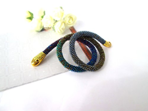 Handmade By Nataniel Snake necklace bracelet for women Ouroboros jewelry ombre colours Beaded wiccan