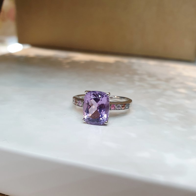 Gemstone ring Amethyst ring decorated with Multi-color gemstone, Silver 925, white gold plated. - 戒指 - 寶石 紫色