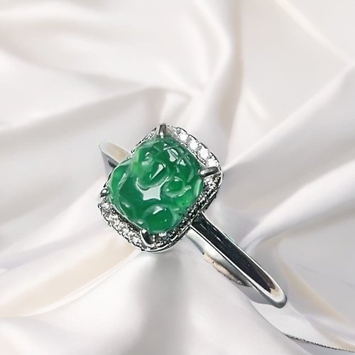 瓔珞珠寶盒 E.L.Jewelry Box 冰綠翡翠貔貅925純銀鑲嵌戒指 | 天然玉翡翠A貨