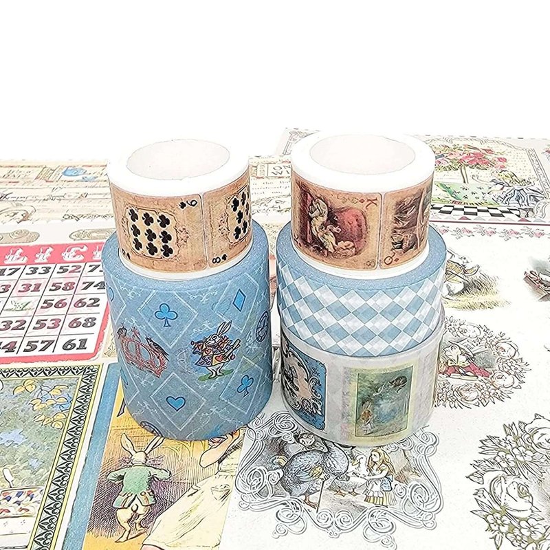 Alice in Wonderland Washi Tape Set, 5 Sticker Tape Rolls - 紙膠帶/和紙/PET - 紙 藍色