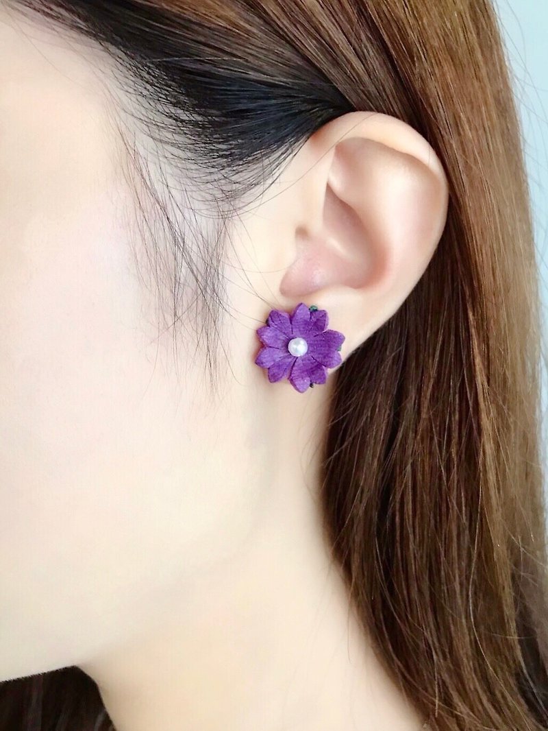 Mini Leather Sakura Earrings │ ear pin style - Earrings & Clip-ons - Genuine Leather Multicolor