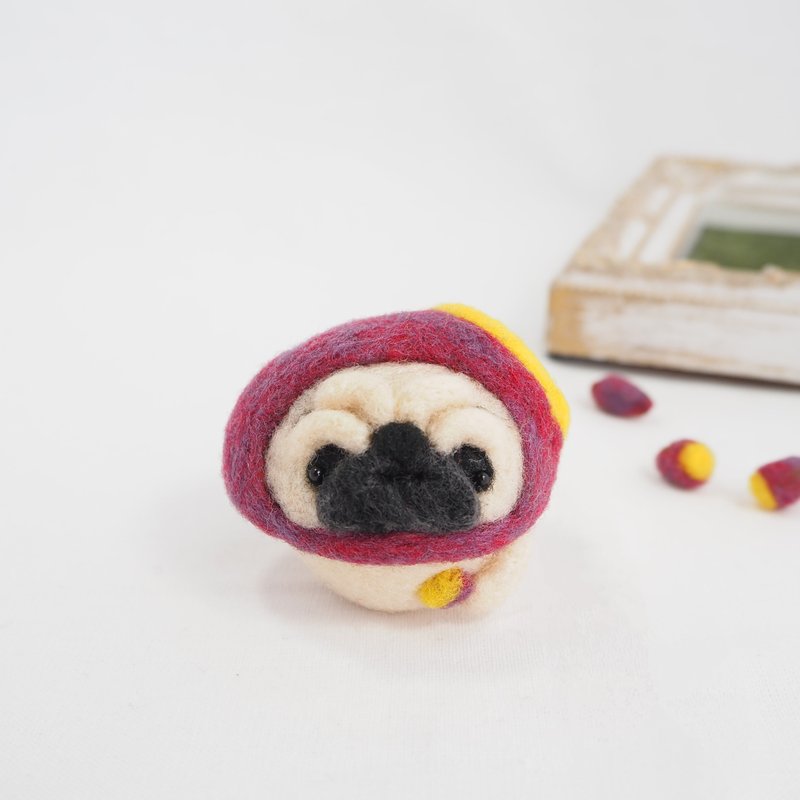 Mayu Pug(fawn pug, black pug)  as a baked sweet potato needlefelt - Items for Display - Wool Purple