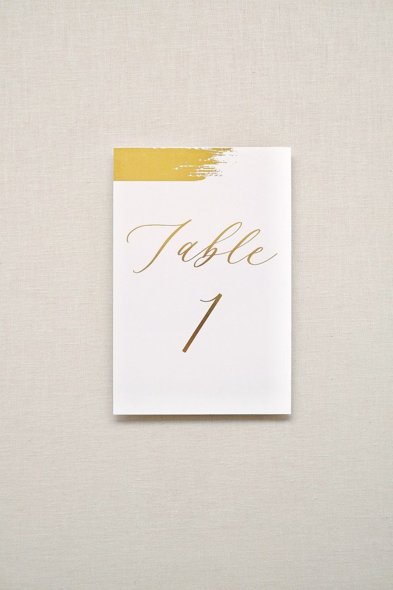 Tinge & Flourish English calligraphy bronzing wedding table number plate (5 in a set) - Cards & Postcards - Paper Gold