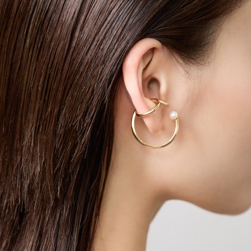 ARTISMI 雙環開口珍珠耳扣 925銀厚鍍18K金 Effrene Pearl Earcuff