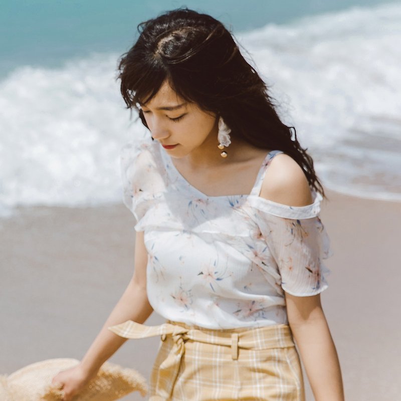 [このセクションは199オプション2に参加]アン陳2018夏の新スタイル文学の女性の花のVネックトップ - Tシャツ - ポリエステル ホワイト