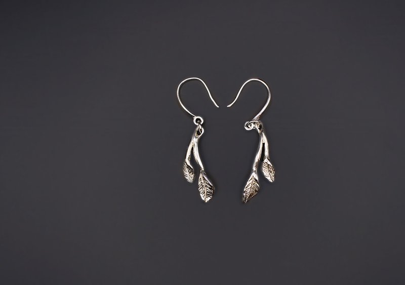 Plant Series-Double Leaf 925 Silver Earrings/Pair - ต่างหู - เงินแท้ 