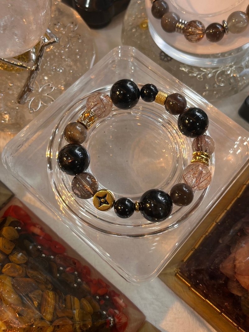 カスタムクリスタル天然石ブレスレット 黒金運エナジークリスタルブレスレット 自分を安定させ、富を自然に引き寄せる - ブレスレット - クリスタル 