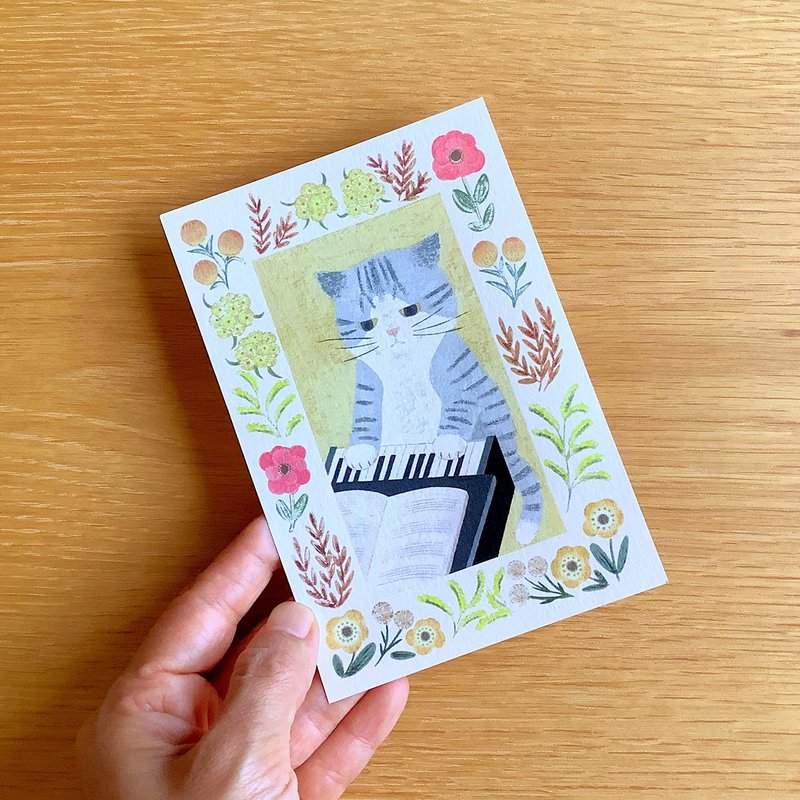 ポストカード　絵本の中の猫　#new5　サバ白ピアノ - 卡片/明信片 - 紙 