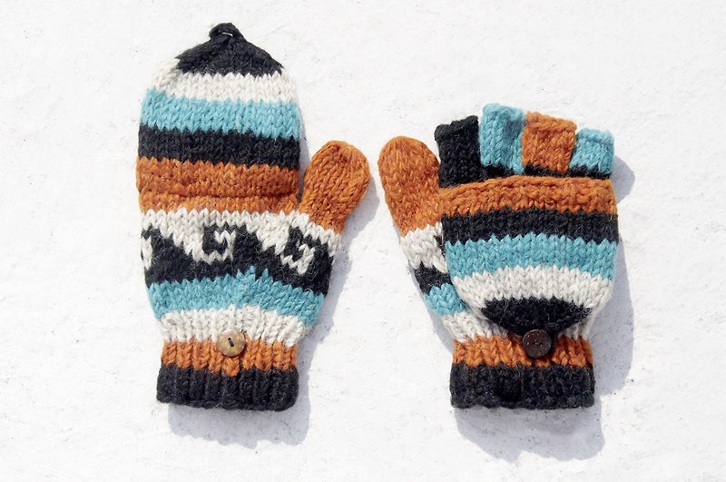 Christmas gift ideas gift exchange gift limited a hand-woven wool knit gloves / removable gloves / bristle gloves / warm gloves (made in nepal) - the summer setting sun - Gloves & Mittens - Wool Multicolor