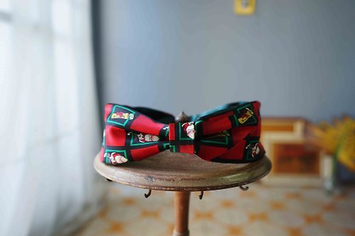 Papas Bow Tie 古董領帶改造鐵絲髮帶-聖誕老公公-紅-領巾髮帶兩用款-耶誕限定