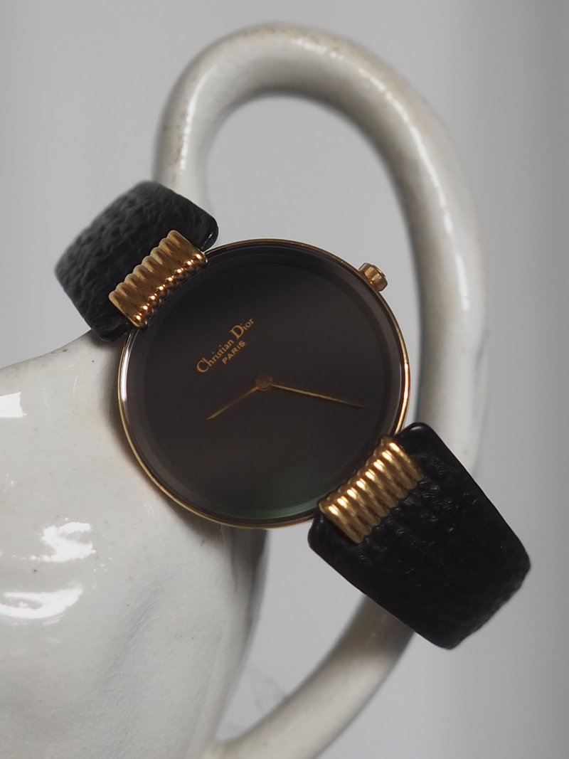 Christian Dior ディオール ブラックムーン ウォッチ 腕時計 ゴールド  ブラック レザー レディース ヴィンテージ - 女錶 - 不鏽鋼 金色