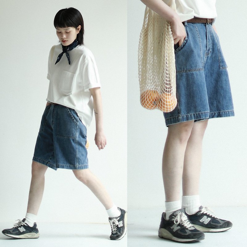 Rare rare Japanese denim shorts 2020 summer new product simple tooling original loose jeans women - กางเกงขาสั้น - ผ้าฝ้าย/ผ้าลินิน 