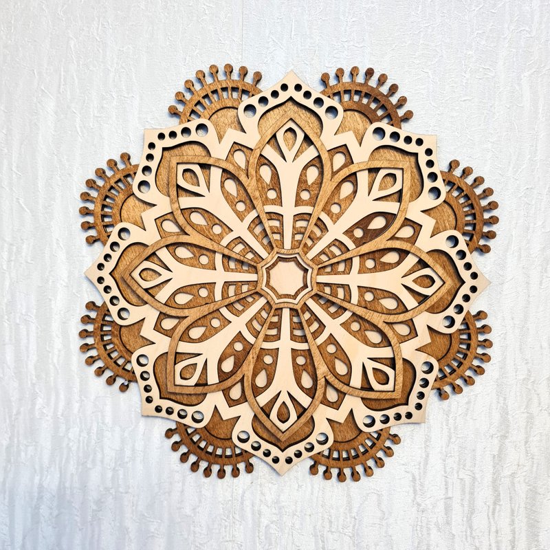 Mandala wall art spiritual decor 3d multilayered flower wooden lotus yoga chakra - Wall Décor - Wood Brown