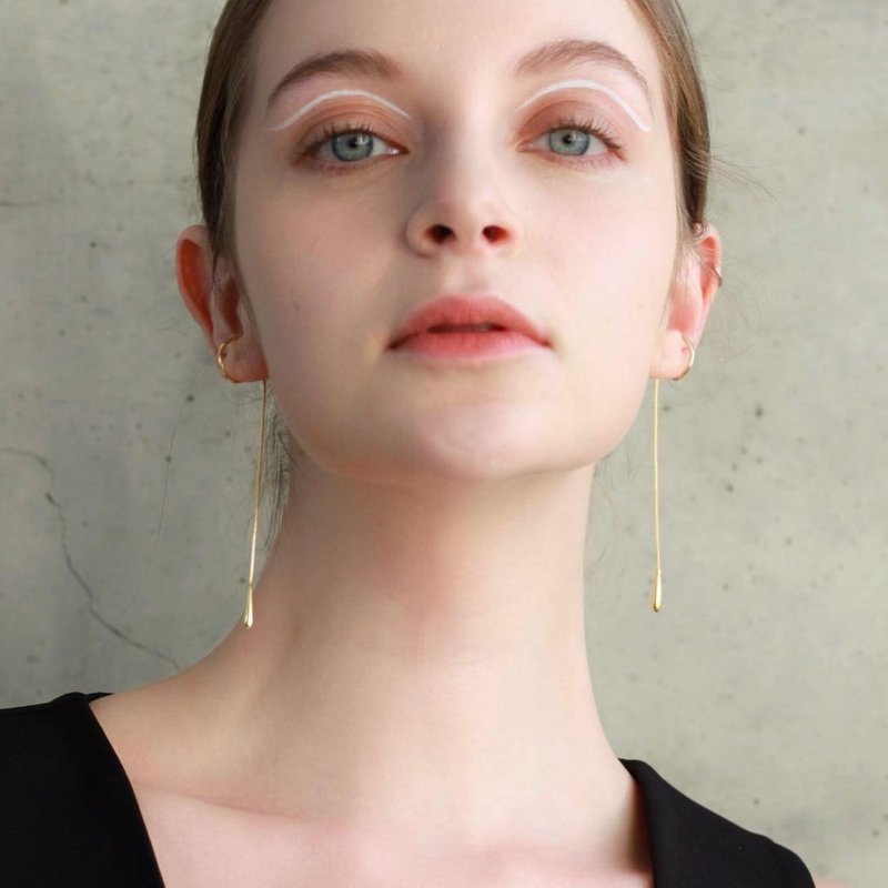 Rain gold minimalist water drop ear bone chain - Earrings & Clip-ons - Sterling Silver Gold