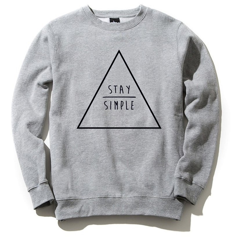 STAY SIMPLE Triangle【Spot】University T, bristles gray, keep it simple, triangle geometric design, self-made brand, fashionable circle, green Hipster - Men's T-Shirts & Tops - Cotton & Hemp Gray