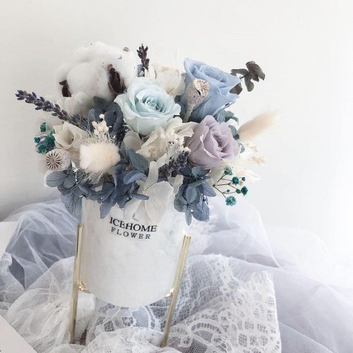 IceHome flower 金屬架大理石紋仙氣藍永生花禮 祝賀花禮 生日花禮 藍色 永生花