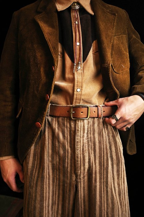 舊嘢販革 OLD SELING LEATHER 美式復古 黃銅真皮做舊 工裝牛仔褲皮帶/腰帶 手工製