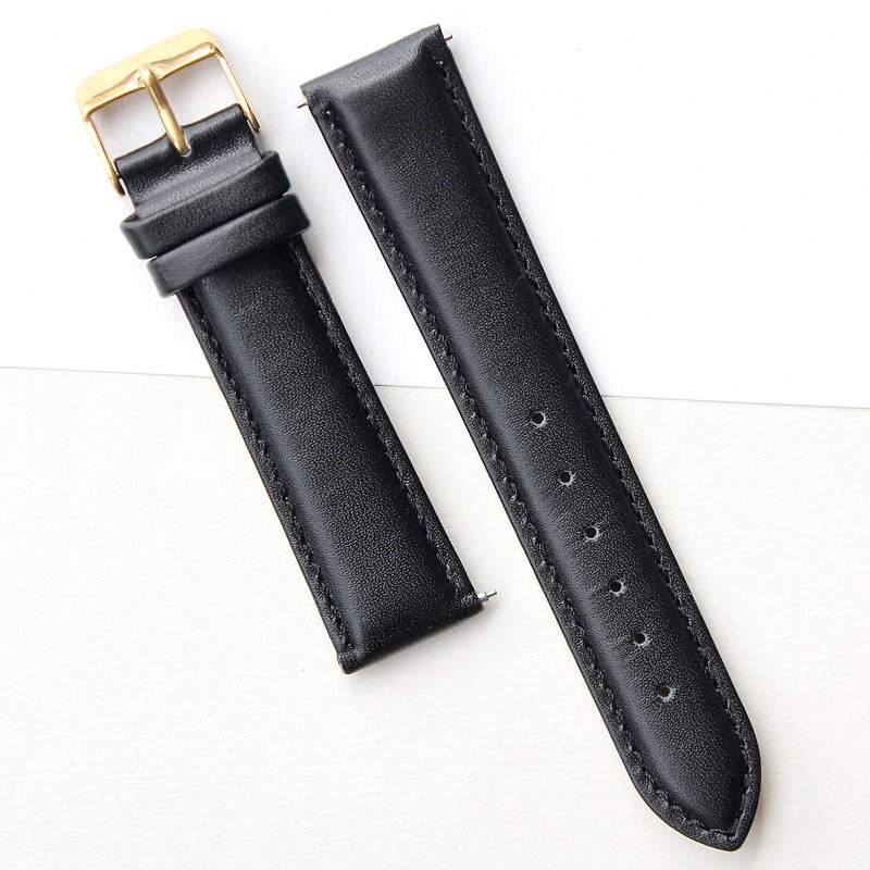 【PICONO】20mm black leather strap-Gold - Watchbands - Genuine Leather 