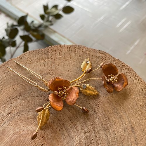 2つの結婚式のヴィンテージ銅手作りブライダルヘアアクセサリーセット
