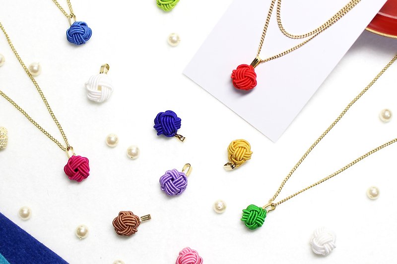 japan necklace, mizuhiki, japanese designer, kimono, dress, knot,ball - Necklaces - Silk Multicolor