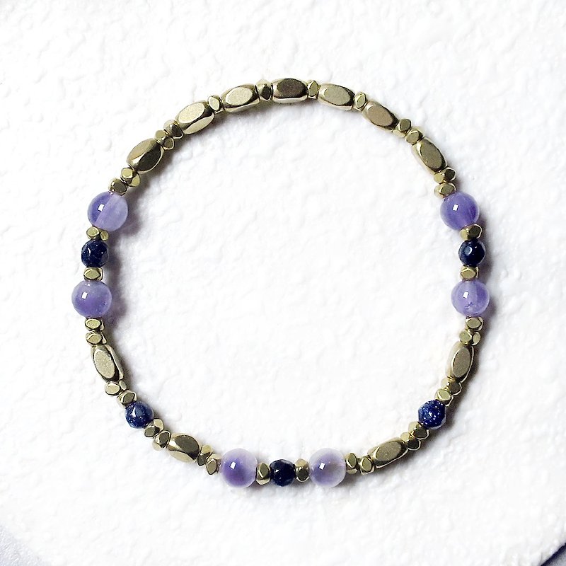 VIIART. Xiyan. Amethyst Blue Stone Bronze Bracelet|Natural Crystal Bracelet Handmade Bracelet - Bracelets - Copper & Brass Purple