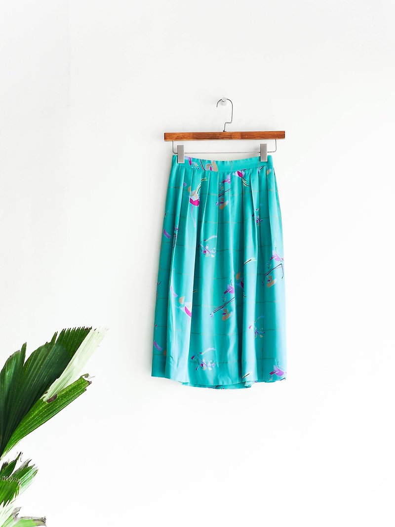 River Water Mountain - Yamagata Lake Water Green Simple Brushed Flower Girl Silk Antique Straight Skirt - Skirts - Silk Green