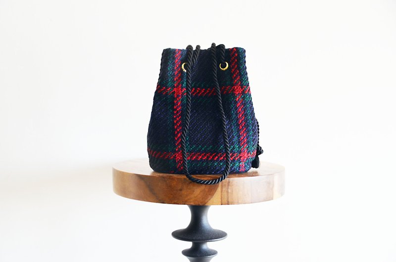 数量限定! ウールロービングチェック2way ポシェットマリンバッグ　ミニショルダー　ネイビー×レッド　クリスマスギフト・ご褒美 - 側背包/斜背包 - 棉．麻 紅色