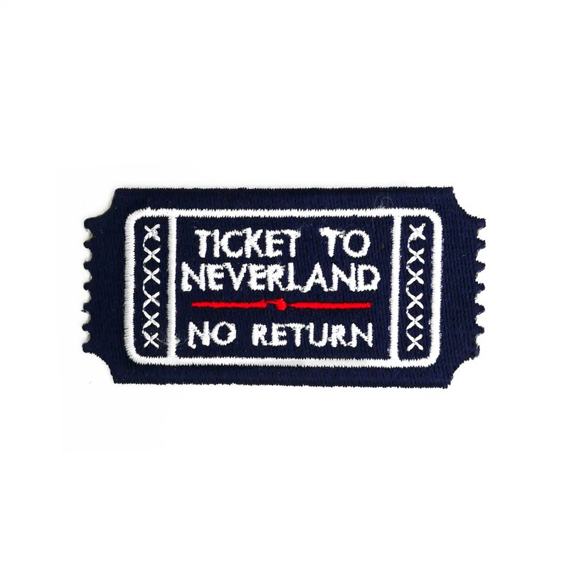 Embroidered Patch Ticket To Neverland, Bag Charm, Bag Accessories - เข็มกลัด/พิน - งานปัก สีน้ำเงิน