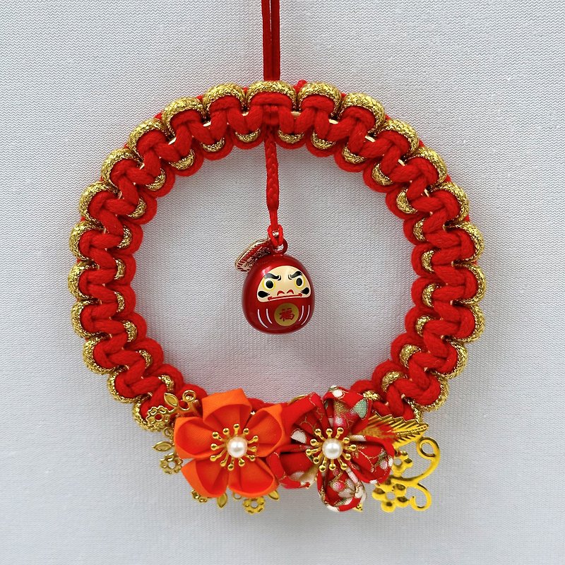 Braided Bodhidharma guardian pendant - Items for Display - Cotton & Hemp Red