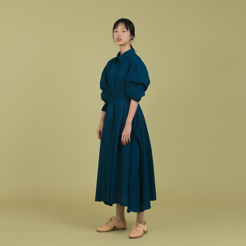 Blue Long Sleeve Dress - One Piece Dresses - Cotton & Hemp Blue