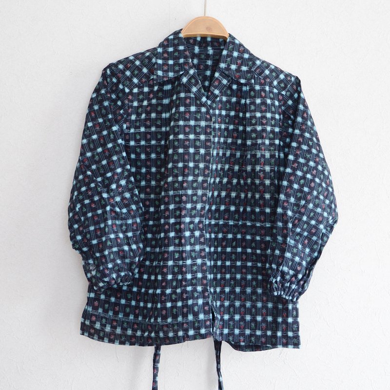 Kasuri Shirt Women Kimono Jacket Japanese Fabric Cotton Vintage Deadstock - Women's Tops - Cotton & Hemp 