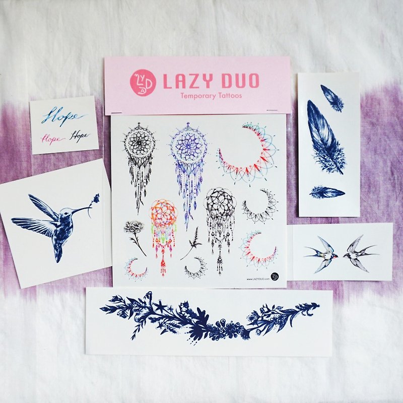 Goody Bag - LAZY DUO Temporary Tattoo Stickers · Set B · - สติ๊กเกอร์แทททู - กระดาษ หลากหลายสี