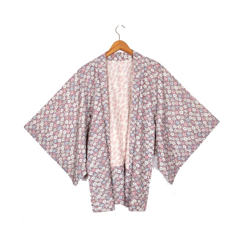 [Vintage] egg plant Jinping Huayu printing vintage kimono haori - Overalls & Jumpsuits - Polyester Pink