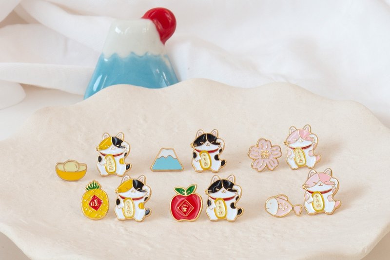 Lucky Cat’s Six Best-selling New Year Gifts Japanese Medical Steel Needle Clip-on Earrings - ต่างหู - วัตถุเคลือบ หลากหลายสี