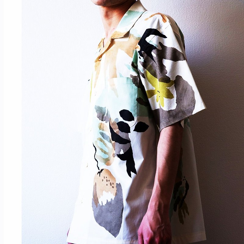 京都製レトロアロハ風半袖シャツ 1004柄 綿 生成 男女兼用 - トップス ユニセックス - コットン・麻 多色