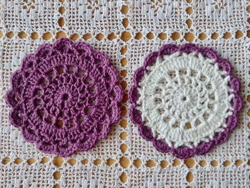 Crochet Coasters for Fika - Purple (2 pcs) - ที่รองแก้ว - ผ้าฝ้าย/ผ้าลินิน สีม่วง