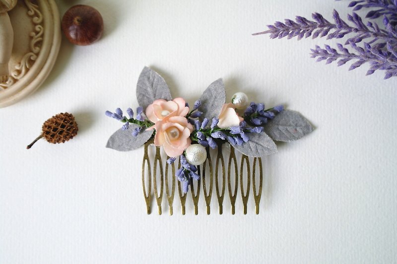 Hair Comb Lavender Flower Weddings Purple Pink Bridal Gift Hair Comb - Hair Accessories - Cotton & Hemp Purple