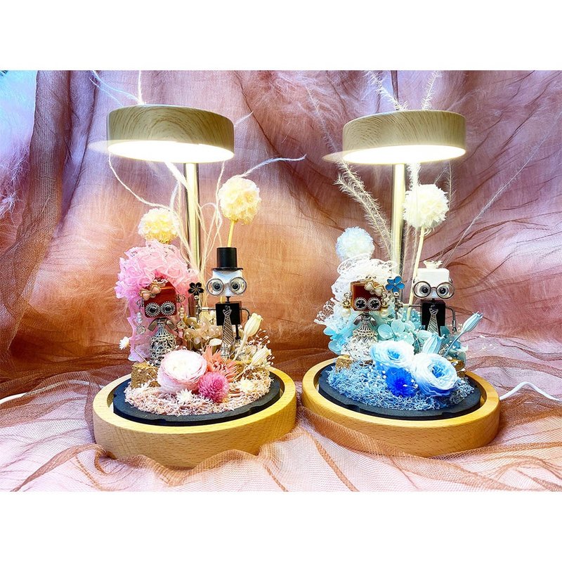 天使光環玻璃罩檯燈 (織‧鐵木 聯名情侶款) (共兩色) - 乾燥花/永生花 - 玻璃 多色