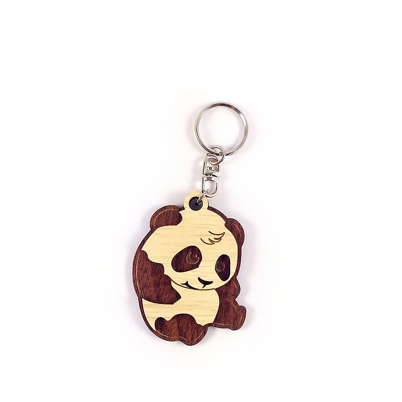 【教師節禮物】木雕鑰匙圈-熊貓 - 鑰匙圈/鎖匙扣 - 木頭 咖啡色
