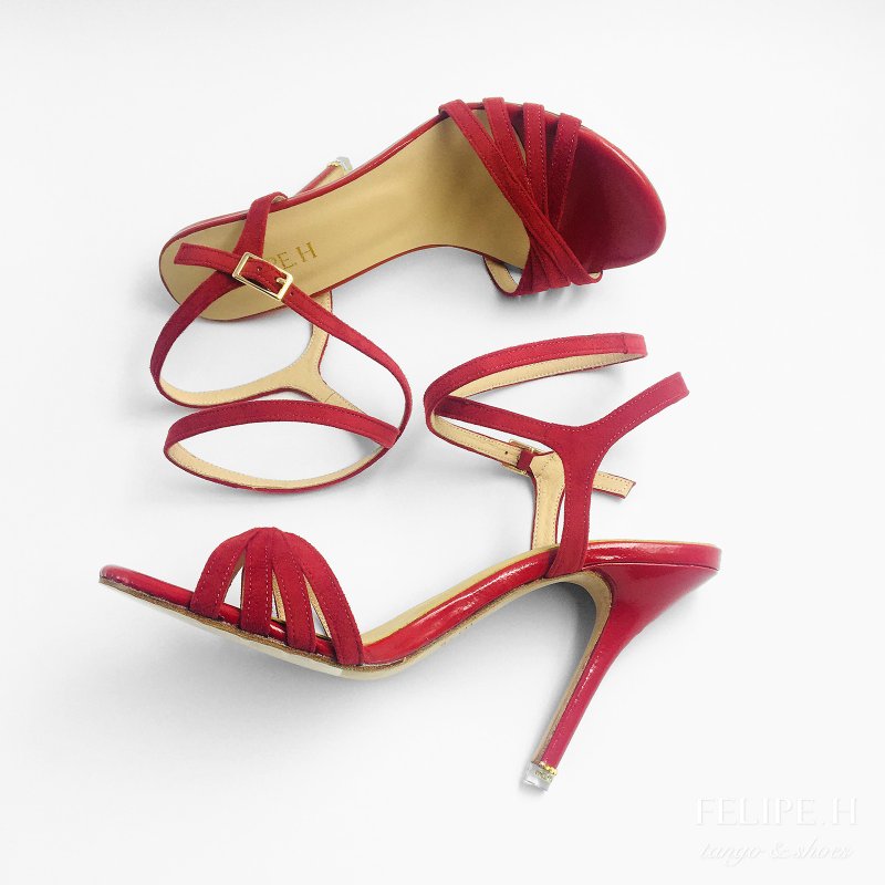 หนังแท้ รองเท้าส้นสูง สีแดง - Argentine Tango Shoes - Red Suede High Heel