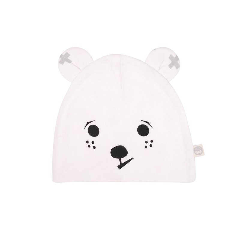棉．麻 嬰兒帽子/髮帶 白色 - 澳洲Kippins有機棉嬰兒帽- 比利小熊 (Billy Beanie)
