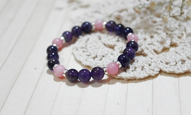 Natural stone elastic bracelet _ X Silver Amethyst blessing # # # # Jade - Bracelets - Gemstone Pink