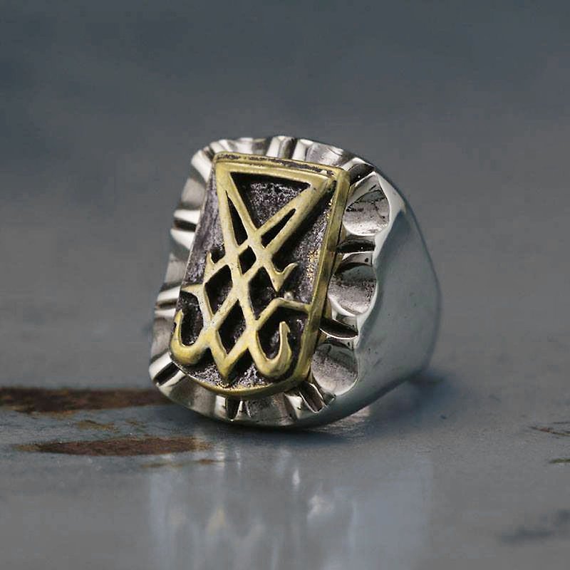 Ring sterling silver Seal of Satan Baphomet Pentagram Sigil Illuminati vintgae - General Rings - Other Metals Gold