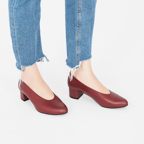 MajorPleasure 女子鞋研究室 日日跟鞋!基本素面微尖中跟鞋 紅 全真皮 MIT-胭脂紅
